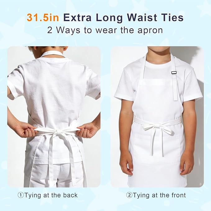 Kids Apron and Chef Hat Set, 16 Pieces Boys Girls Kids Apron - Image 3