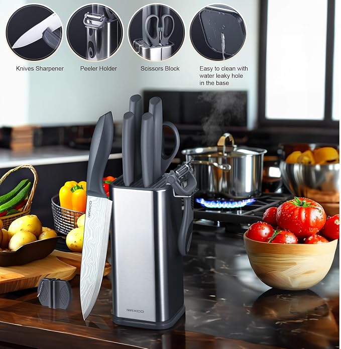 RAXCO 10-Piece Kitchen Knife Set | Stainless Steel Holder | Compact Design - Image 5