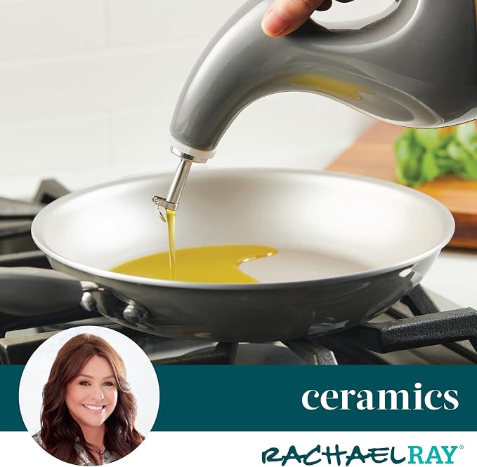 Rachael Ray Serveware Ceramic EVOO Oil and Vinegar Dispensing Bottle Set - Image 4
