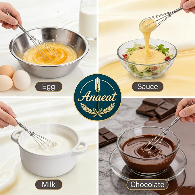 Anaeat 6 Pack Small Wire Whisks, Portable Stainless Steel Kitchen Tiny Whisk & - Image 4