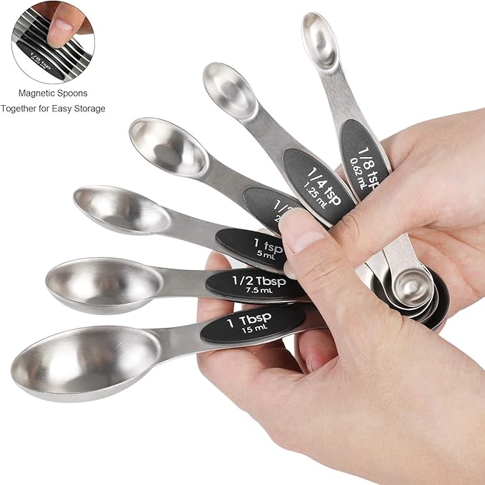 Magnetic Measuring Spoons Set of 6 Stainless Steel Dual Sided Stackable Teaspoon - Image 2