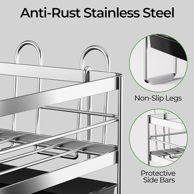 Large 2 Tier Dish Drying Rack, Extendable Dish Rack, Stainless Steel Anti-Rust - Image 4