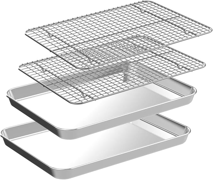 Small Baking Sheet with Rack Set, CEKEE Stainless Steel Small Baking Pan and by CEKEEBakingEasilyHappily