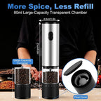 2 Pack Electric Salt and Pepper Grinder Set, Salt and Pepper Shakers - Image 5
