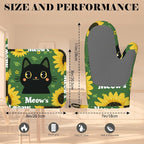 Black Cat Oven Mitts and Pot Holders Sets Cartoon Sunflower Silicone Heat - Image 3