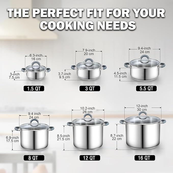 Cook N Home Stock Pot with Lid, 12-Quart Basic Stainless Steel Sauce Cooking - Image 2