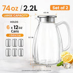 Glass Pitcher with Lid and Handle, 2.2L Borosilicate Glass Water Carafe - Image 2