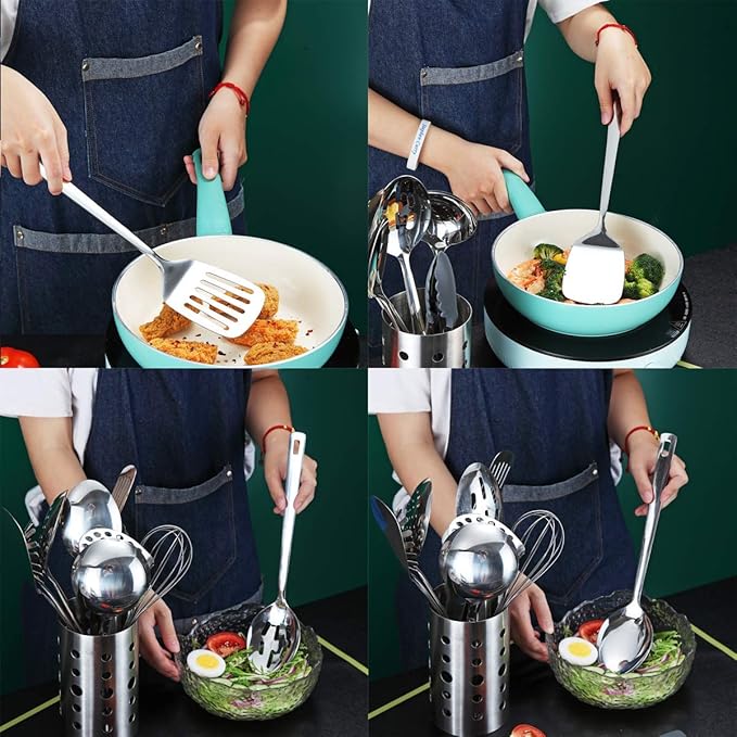 Cooking Spoon, Berglander 6 Pieces Spatula Set Stainless Steel, Metal Spatula - Image 6