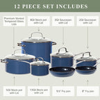 Nuwave Healthy Duralon Blue Ceramic Nonstick 12pc Cookware Set, Diamond Infused - Image 7