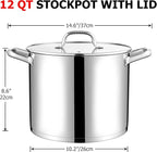 LIANYU 12 QT Stock Pot with Lid, 12 Quart Stainless Steel Large Tall Soup Pot - Image 2