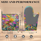 Retro Colorful Flowers Oven Mitts and Pot Holders Sets Boho Floral Non-Slip - Image 3