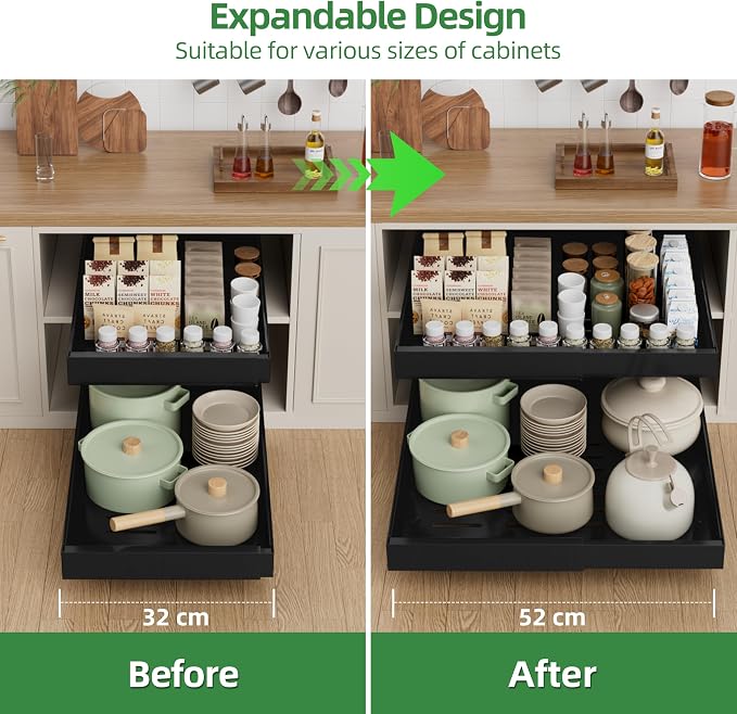 PAKETA 4 Pack Expandable Pull Out Cabinet Organizer, Upgrade 3 Slide Rails - Image 4