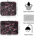 Mother's Day Dish Drying Mat for Kitchen Counter Love Heart Black Drying Mats - Image 2