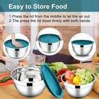E-far Mixing Bowls with Lids, 6-Piece Stainless Steel Salad Bowls Metal Nesting - Image 7