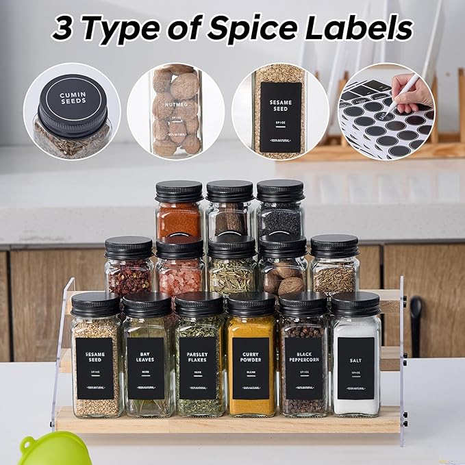 24 Glass Spice Jars with 576 Labels-Spice Jars with Black Metal Caps, 4oz Empty - Image 3