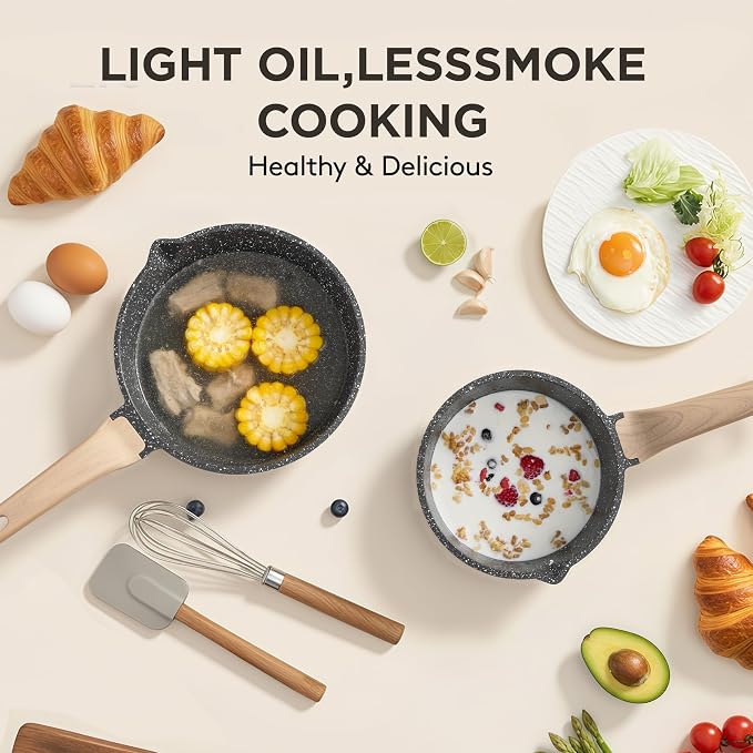 Sauce Pan Set with Lids, Nonstick Small Cooking Pots 1.5Qt&3Qt, Lightweight Non - Image 7