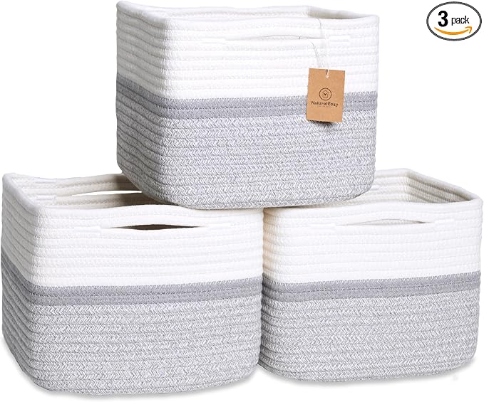 NaturalCozy Storage Cubes 9”x9”x7”Cotton Rope Woven Baskets by NaturalCozy