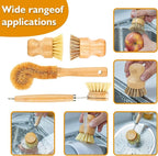 SAMEBUTECO Bamboo Dish Brushes Sets 4 Tools in One Kitchen Clean Dish Scrubber - Image 4