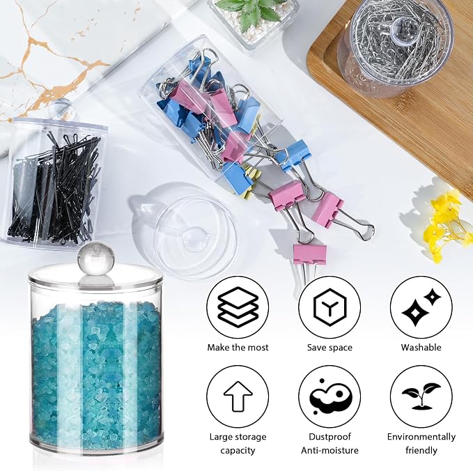 XIPENGKEJI 6 Pack Qtip Holder, Canister Apothecary Jar Set, Bathroom Jars - Image 3