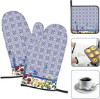 Blue Chinoiserie Oven Mitts Heat Resistant, Cute Floral Pot Holders and Kitchen - Image 3
