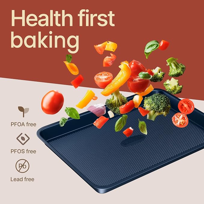 Diamond Bottom Cookie Sheet Set of 2, Nonstick Blue Carbon Steel Baking Pans - Image 7