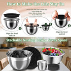Mixing Bowls with Lids Set, Metal Salad Bowls with Colander, Grater & Dressing - Image 2