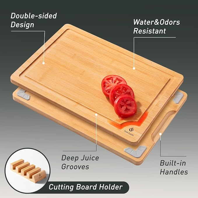 Bamboo Cutting Board Set Non Slip Feet - Image 7