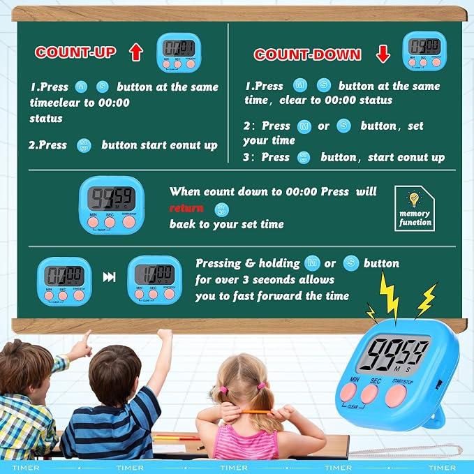 Mwellewm Digital Kitchen Timer 12 Packs Magnetic Classroom Stopwatch Timer 6 - Image 6