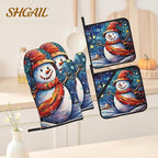 Winter Snowman Oven Mitts & Potholder Set of 4 - Image 2