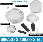 Zulay Kitchen Premium Stainless Steel Fine Mesh Strainer Set - Image 2