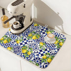 Lemon and Blue Tile Dish Drying Mat 16x18 Inch Absorbent Reversible Mexican - Image 7