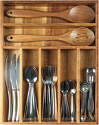 KITEISCAT Acacia Wood Silverware Organizer, Kitchen Utensil Drawer Organizer - Image 4