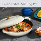CAROTE 3.4QT Enameled Cast Iron Braiser Pan, Shallow Dutch Oven Casserole - Image 4