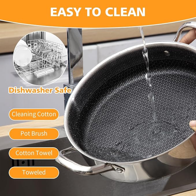Toutrop Saute Pan, 10 Inch Nonstick Deep Frying Pan, 316L Stainless Steel Sauté - Image 5