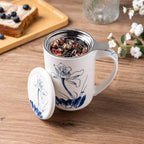 AmorArc Porcelain Tea Mug with Infuser and Lids, 18 Oz Large Cup Strainer with - Image 2
