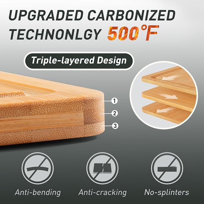 Bamboo Cutting Board Set Non Slip Feet - Image 3