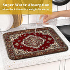 Giwawa Vintage Boho Dish Drying Mat Antique Tribal Rustic Red Floral Dish - Image 7