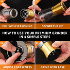 DAVIMADE Premium 2pk Gold Salt and Pepper Grinder Set, Manual Grinder - Image 5