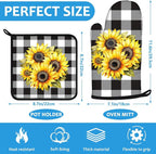 Sunflower Oven Mitts and Pot Holders Sets Heat Resistant 4Pcs Black White - Image 2