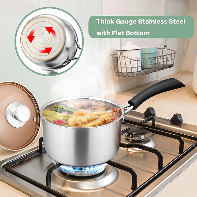 Herogo 2Qt Saucepan with Lid, 18/10 Stainless Steel Sauce Pan Pot, 2 Quart - Image 8