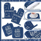 12 Pcs Farmhouse Kitchen Oven Mitts and Pot Holders Decor Sets 4 Blue Kitchen - Image 5