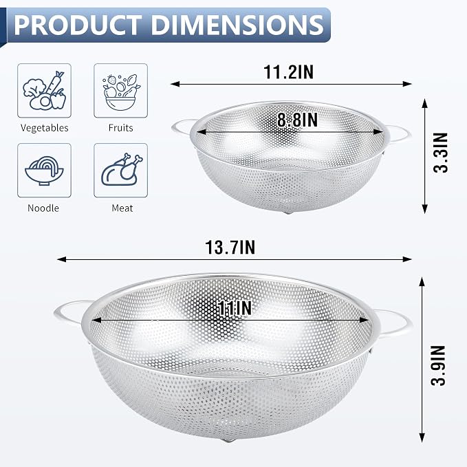 Gulex Colander Stainless Steel 5-Quart, Metal Strainers - Image 2