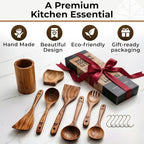 Wooden Utensil Set 8 Pcs – Sturdy & Easy to Clean, Natural Teak Wooden Spoons - Image 7