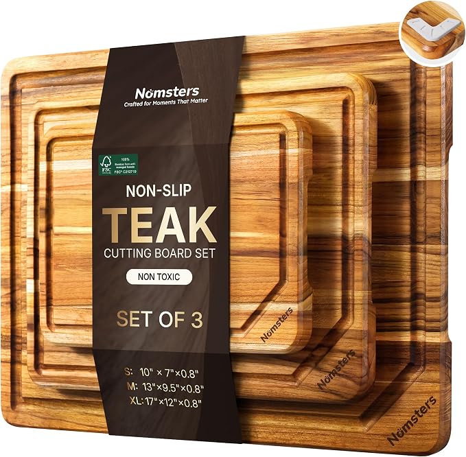 3 Pack Teak Wood Cutting Board Set by Unknown