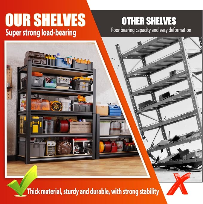 Set of 4 46" W Garage Shelving-2050 lbs 5 Tier Storage Shelves, Adjustable - Image 6