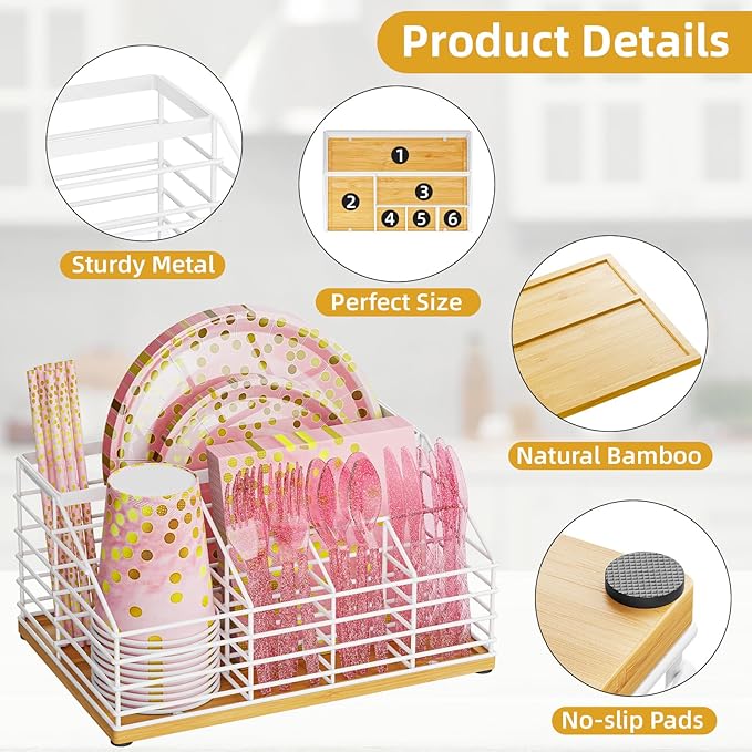 Metal Paper Plate Holders Dispenser, Disposable Paper Plate Utensil Holder - Image 4