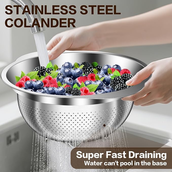 3.5QT Colander with Bowl, Rice Strainer, Stainless Steel Mixing Bowls with - Image 7
