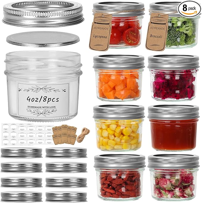 Eathtek Small Mason Jars 8 Pack, 4oz/120ml Mini Canning Jars by Eathtek