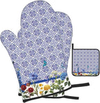 Blue Chinoiserie Oven Mitts Heat Resistant, Cute Floral Pot Holders and Kitchen - Image 2