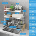 Over The Sink Dish Drainer Drying Rack, Full Stainless Steel 3-Tier Adjustable - Image 5
